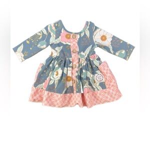 CHEEKY PLUM Gray and Pink Long Sleeve Floral Print Dress - 6-12M